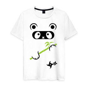 Мужская футболка хлопок с принтом Panda ninja в Белгороде, 100% хлопок | прямой крой, круглый вырез горловины, длина до линии бедер, слегка спущенное плечо. | Тематика изображения на принте: panda | бамбуковая панда | панда ниндзя