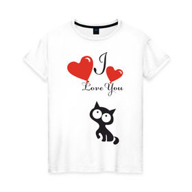 Женская футболка хлопок с принтом Люблю котёнка в Белгороде, 100% хлопок | прямой крой, круглый вырез горловины, длина до линии бедер, слегка спущенное плечо | 
