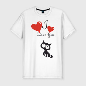 Мужская футболка премиум с принтом Люблю котёнка в Белгороде, 92% хлопок, 8% лайкра | приталенный силуэт, круглый вырез ворота, длина до линии бедра, короткий рукав | 