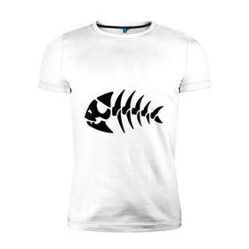 Мужская футболка премиум с принтом Рыба-пират в Белгороде, 92% хлопок, 8% лайкра | приталенный силуэт, круглый вырез ворота, длина до линии бедра, короткий рукав | скелет