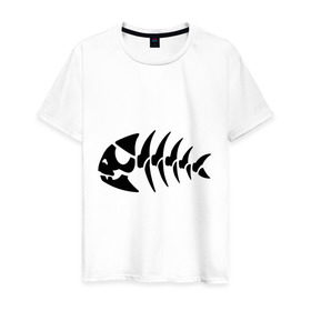 Мужская футболка хлопок с принтом Рыба-пират в Белгороде, 100% хлопок | прямой крой, круглый вырез горловины, длина до линии бедер, слегка спущенное плечо. | скелет