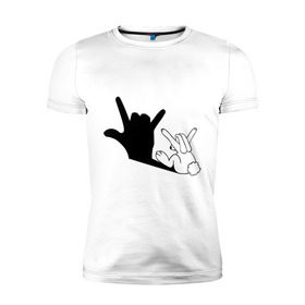 Мужская футболка премиум с принтом Тень зайца в Белгороде, 92% хлопок, 8% лайкра | приталенный силуэт, круглый вырез ворота, длина до линии бедра, короткий рукав | животные | заяц | театр теней | тень