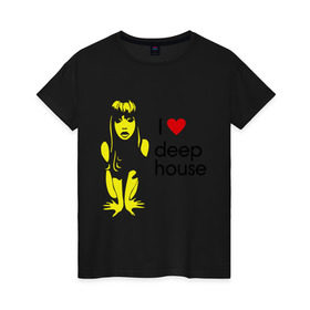 Женская футболка хлопок с принтом I love deep house в Белгороде, 100% хлопок | прямой крой, круглый вырез горловины, длина до линии бедер, слегка спущенное плечо | house | i love deep house | клубная музыка | клубные | хаус | я люблю хаус