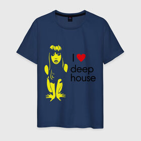 Мужская футболка хлопок с принтом I love deep house в Белгороде, 100% хлопок | прямой крой, круглый вырез горловины, длина до линии бедер, слегка спущенное плечо. | Тематика изображения на принте: house | i love deep house | клубная музыка | клубные | хаус | я люблю хаус