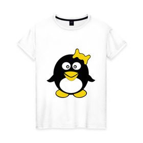 Женская футболка хлопок с принтом Пингвиночка в Белгороде, 100% хлопок | прямой крой, круглый вырез горловины, длина до линии бедер, слегка спущенное плечо | 