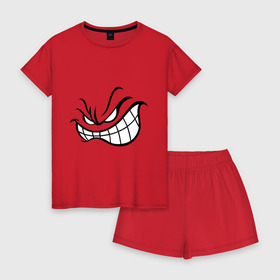 Женская пижама с шортиками хлопок с принтом Агресивный смайл в Белгороде, 100% хлопок | футболка прямого кроя, шорты свободные с широкой мягкой резинкой | smile | агрессия | злость | смайл | смайлик