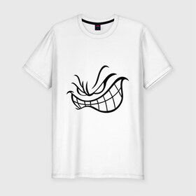 Мужская футболка премиум с принтом Агресивный смайл в Белгороде, 92% хлопок, 8% лайкра | приталенный силуэт, круглый вырез ворота, длина до линии бедра, короткий рукав | smile | агрессия | злость | смайл | смайлик