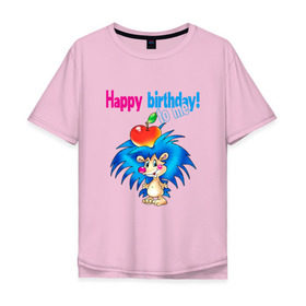 Мужская футболка хлопок Oversize с принтом С днём рождения меня! в Белгороде, 100% хлопок | свободный крой, круглый ворот, “спинка” длиннее передней части | happy birthday | день рождения | детские | ежик