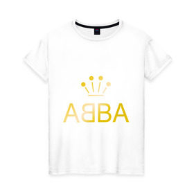 Женская футболка хлопок с принтом ABBA золото в Белгороде, 100% хлопок | прямой крой, круглый вырез горловины, длина до линии бедер, слегка спущенное плечо | abba | абба | музыка