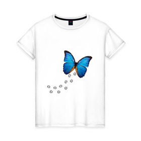 Женская футболка хлопок с принтом Реалистичная бабочка в Белгороде, 100% хлопок | прямой крой, круглый вырез горловины, длина до линии бедер, слегка спущенное плечо | бабочка