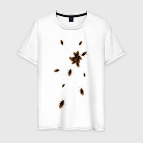 Мужская футболка хлопок с принтом Тараканы в Белгороде, 100% хлопок | прямой крой, круглый вырез горловины, длина до линии бедер, слегка спущенное плечо. | животные | насекомые | таракан | тараканы