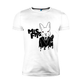 Мужская футболка премиум с принтом Кролик misfits в Белгороде, 92% хлопок, 8% лайкра | приталенный силуэт, круглый вырез ворота, длина до линии бедра, короткий рукав | misfits