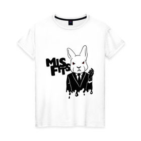 Женская футболка хлопок с принтом Кролик misfits в Белгороде, 100% хлопок | прямой крой, круглый вырез горловины, длина до линии бедер, слегка спущенное плечо | misfits
