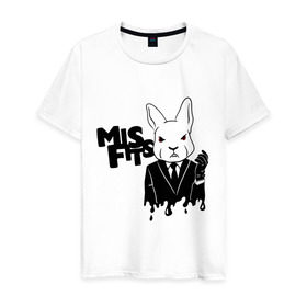 Мужская футболка хлопок с принтом Кролик misfits в Белгороде, 100% хлопок | прямой крой, круглый вырез горловины, длина до линии бедер, слегка спущенное плечо. | Тематика изображения на принте: misfits