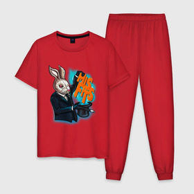 Мужская пижама хлопок с принтом Кролик-психопат в Белгороде, 100% хлопок | брюки и футболка прямого кроя, без карманов, на брюках мягкая резинка на поясе и по низу штанин
 | misfits