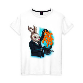 Женская футболка хлопок с принтом Кролик-психопат в Белгороде, 100% хлопок | прямой крой, круглый вырез горловины, длина до линии бедер, слегка спущенное плечо | Тематика изображения на принте: misfits