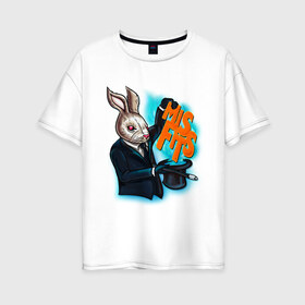 Женская футболка хлопок Oversize с принтом Кролик-психопат в Белгороде, 100% хлопок | свободный крой, круглый ворот, спущенный рукав, длина до линии бедер
 | Тематика изображения на принте: misfits