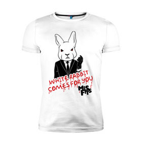 Мужская футболка премиум с принтом Rabbit misfits в Белгороде, 92% хлопок, 8% лайкра | приталенный силуэт, круглый вырез ворота, длина до линии бедра, короткий рукав | Тематика изображения на принте: misfits