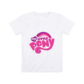 Детская футболка хлопок с принтом My little pony logo в Белгороде, 100% хлопок | круглый вырез горловины, полуприлегающий силуэт, длина до линии бедер | Тематика изображения на принте: my little pony | my little pony logo | pony | детские | мой маленький пони | пони