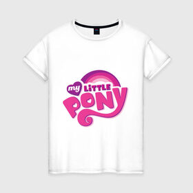 Женская футболка хлопок с принтом My little pony logo в Белгороде, 100% хлопок | прямой крой, круглый вырез горловины, длина до линии бедер, слегка спущенное плечо | my little pony | my little pony logo | pony | детские | мой маленький пони | пони