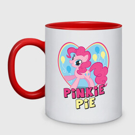 Кружка двухцветная с принтом Pinkie Pie in my heart в Белгороде, керамика | объем — 330 мл, диаметр — 80 мм. Цветная ручка и кайма сверху, в некоторых цветах — вся внутренняя часть | Тематика изображения на принте: heart | pinkie | pinkie pie in my heart | pony | детские | мой маленький пони | пони