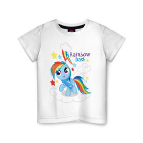 Детская футболка хлопок с принтом Rainbow Dash в Белгороде, 100% хлопок | круглый вырез горловины, полуприлегающий силуэт, длина до линии бедер | Тематика изображения на принте: dash | pony | rainbow | rainbow dash | детские | мой маленький пони | пони