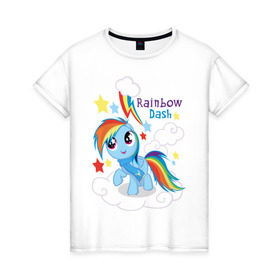 Женская футболка хлопок с принтом Rainbow Dash в Белгороде, 100% хлопок | прямой крой, круглый вырез горловины, длина до линии бедер, слегка спущенное плечо | dash | pony | rainbow | rainbow dash | детские | мой маленький пони | пони