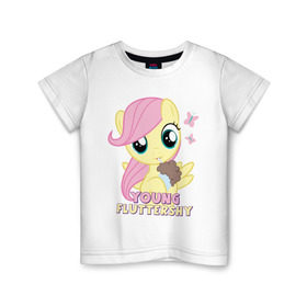 Детская футболка хлопок с принтом Young Fluttershy в Белгороде, 100% хлопок | круглый вырез горловины, полуприлегающий силуэт, длина до линии бедер | fluttershy | pony | young | young fluttershy | детские | мой маленький пони | пони