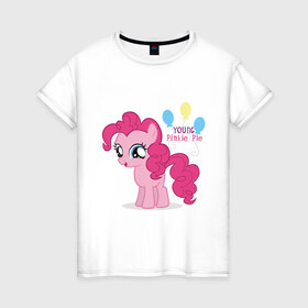 Женская футболка хлопок с принтом Young Pinkie Pie в Белгороде, 100% хлопок | прямой крой, круглый вырез горловины, длина до линии бедер, слегка спущенное плечо | pie | young | young pinkie pie | детские | мой маленький пони | пони
