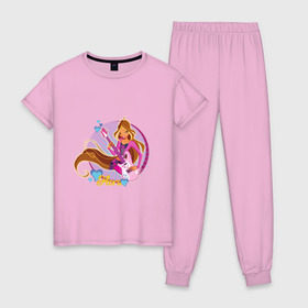 Женская пижама хлопок с принтом WinX - Флора в Белгороде, 100% хлопок | брюки и футболка прямого кроя, без карманов, на брюках мягкая резинка на поясе и по низу штанин | win x | winx | винкс | детские | детям | для детей | феи | флора