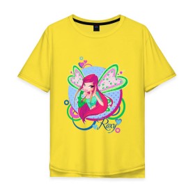 Мужская футболка хлопок Oversize с принтом WinX - Рокси в Белгороде, 100% хлопок | свободный крой, круглый ворот, “спинка” длиннее передней части | Тематика изображения на принте: roxy | win x | winx | винкс | детские | детям | для детей | рокси | феи