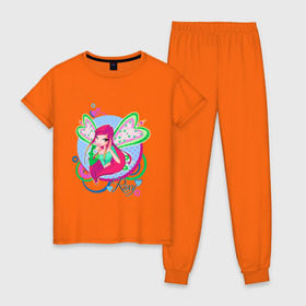 Женская пижама хлопок с принтом WinX - Рокси в Белгороде, 100% хлопок | брюки и футболка прямого кроя, без карманов, на брюках мягкая резинка на поясе и по низу штанин | roxy | win x | winx | винкс | детские | детям | для детей | рокси | феи