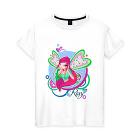 Женская футболка хлопок с принтом WinX - Рокси в Белгороде, 100% хлопок | прямой крой, круглый вырез горловины, длина до линии бедер, слегка спущенное плечо | roxy | win x | winx | винкс | детские | детям | для детей | рокси | феи