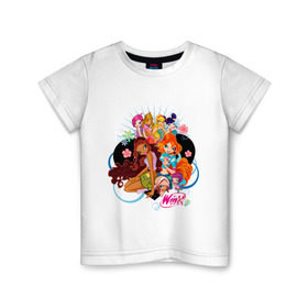 Детская футболка хлопок с принтом Подружки WinX в Белгороде, 100% хлопок | круглый вырез горловины, полуприлегающий силуэт, длина до линии бедер | win x | winx | винкс | детские | детям | для детей | подружки | феи