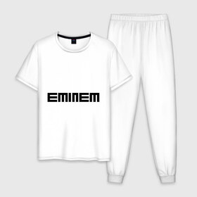 Мужская пижама хлопок с принтом Eminem black logo в Белгороде, 100% хлопок | брюки и футболка прямого кроя, без карманов, на брюках мягкая резинка на поясе и по низу штанин
 | хип хоп