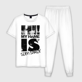 Мужская пижама хлопок с принтом Hi. My name is slim shady в Белгороде, 100% хлопок | брюки и футболка прямого кроя, без карманов, на брюках мягкая резинка на поясе и по низу штанин
 | хип хоп