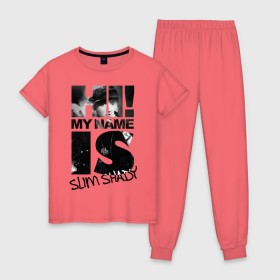 Женская пижама хлопок с принтом Hi. My name is slim shady в Белгороде, 100% хлопок | брюки и футболка прямого кроя, без карманов, на брюках мягкая резинка на поясе и по низу штанин | хип хоп