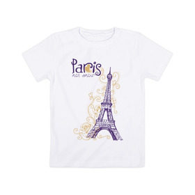 Детская футболка хлопок с принтом Paris mon amour в Белгороде, 100% хлопок | круглый вырез горловины, полуприлегающий силуэт, длина до линии бедер | paris | paris mon amour | париж | париж любовь моя