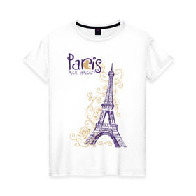 Женская футболка хлопок с принтом Paris mon amour в Белгороде, 100% хлопок | прямой крой, круглый вырез горловины, длина до линии бедер, слегка спущенное плечо | paris | paris mon amour | париж | париж любовь моя