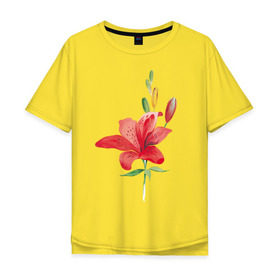 Мужская футболка хлопок Oversize с принтом Red lily в Белгороде, 100% хлопок | свободный крой, круглый ворот, “спинка” длиннее передней части | 8 марта | букет | красная лилия | лилия | международный женский день | цветы