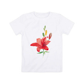 Детская футболка хлопок с принтом Red lily в Белгороде, 100% хлопок | круглый вырез горловины, полуприлегающий силуэт, длина до линии бедер | 8 марта | букет | красная лилия | лилия | международный женский день | цветы