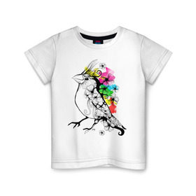 Детская футболка хлопок с принтом Birdie в Белгороде, 100% хлопок | круглый вырез горловины, полуприлегающий силуэт, длина до линии бедер | 8 марта | подарок | птица | птичка | разноцветные | цветы