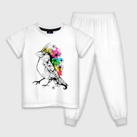 Детская пижама хлопок с принтом Birdie в Белгороде, 100% хлопок |  брюки и футболка прямого кроя, без карманов, на брюках мягкая резинка на поясе и по низу штанин
 | 8 марта | подарок | птица | птичка | разноцветные | цветы