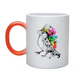 Кружка хамелеон с принтом Birdie в Белгороде, керамика | меняет цвет при нагревании, емкость 330 мл | Тематика изображения на принте: 8 марта | подарок | птица | птичка | разноцветные | цветы