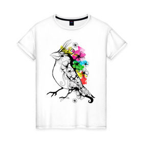 Женская футболка хлопок с принтом Birdie в Белгороде, 100% хлопок | прямой крой, круглый вырез горловины, длина до линии бедер, слегка спущенное плечо | 8 марта | подарок | птица | птичка | разноцветные | цветы