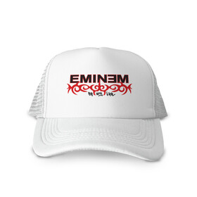 Кепка тракер с сеткой с принтом Eminem узор в Белгороде, трикотажное полотно; задняя часть — сетка | длинный козырек, универсальный размер, пластиковая застежка | eminem | зарубежный рэп | музыка | репчик | рэп | эминем