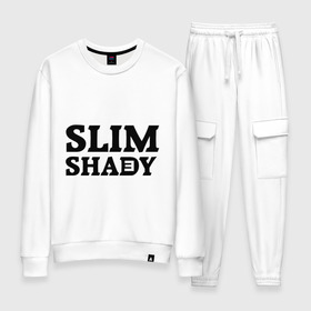 Женский костюм хлопок с принтом Slim shady. E в Белгороде, 100% хлопок | на свитшоте круглая горловина, мягкая резинка по низу. Брюки заужены к низу, на них два вида карманов: два 