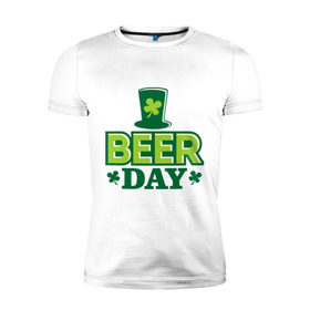 Мужская футболка премиум с принтом Beer day в Белгороде, 92% хлопок, 8% лайкра | приталенный силуэт, круглый вырез ворота, длина до линии бедра, короткий рукав | patricks day | saint patricks day | день патрика | день святого патрика | клевер | четырехлистный клевер