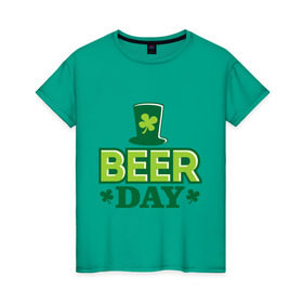 Женская футболка хлопок с принтом Beer day в Белгороде, 100% хлопок | прямой крой, круглый вырез горловины, длина до линии бедер, слегка спущенное плечо | patricks day | saint patricks day | день патрика | день святого патрика | клевер | четырехлистный клевер