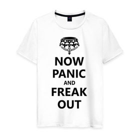 Мужская футболка хлопок с принтом Now panic and freak out в Белгороде, 100% хлопок | прямой крой, круглый вырез горловины, длина до линии бедер, слегка спущенное плечо. | Тематика изображения на принте: ceep calm | freak out | panic | корона